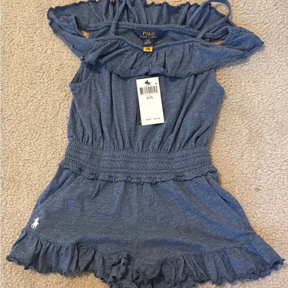 Polo by Ralph Lauren Blue Gray Ruffle Jumpsuit
